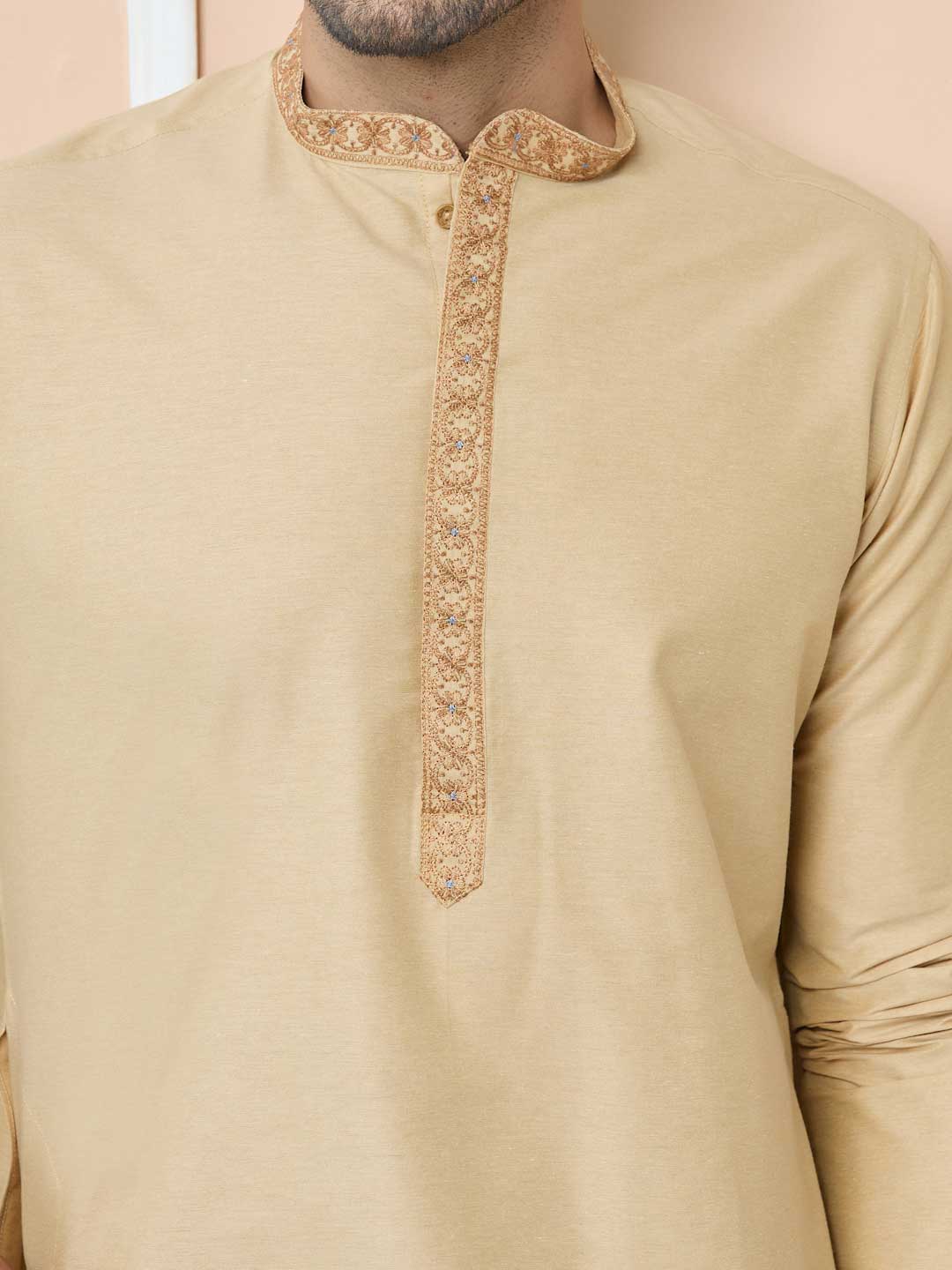 Beige Delux Cotton Straight Kurta 