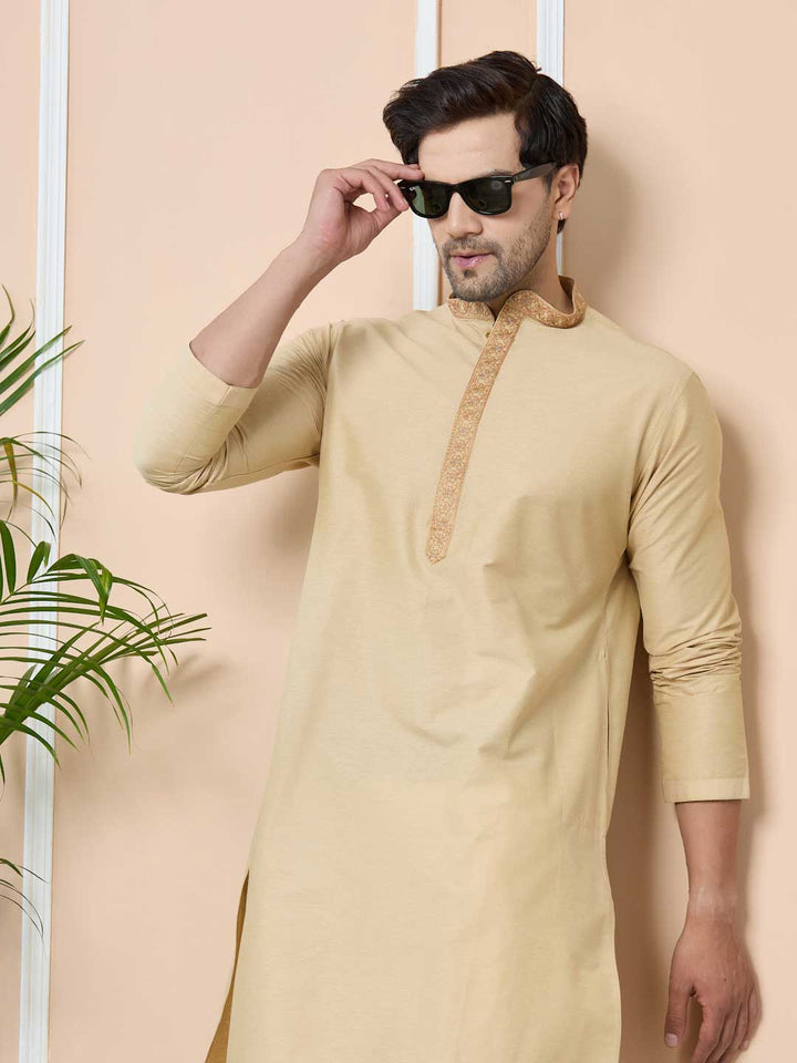 Beige Delux Cotton Straight Kurta 