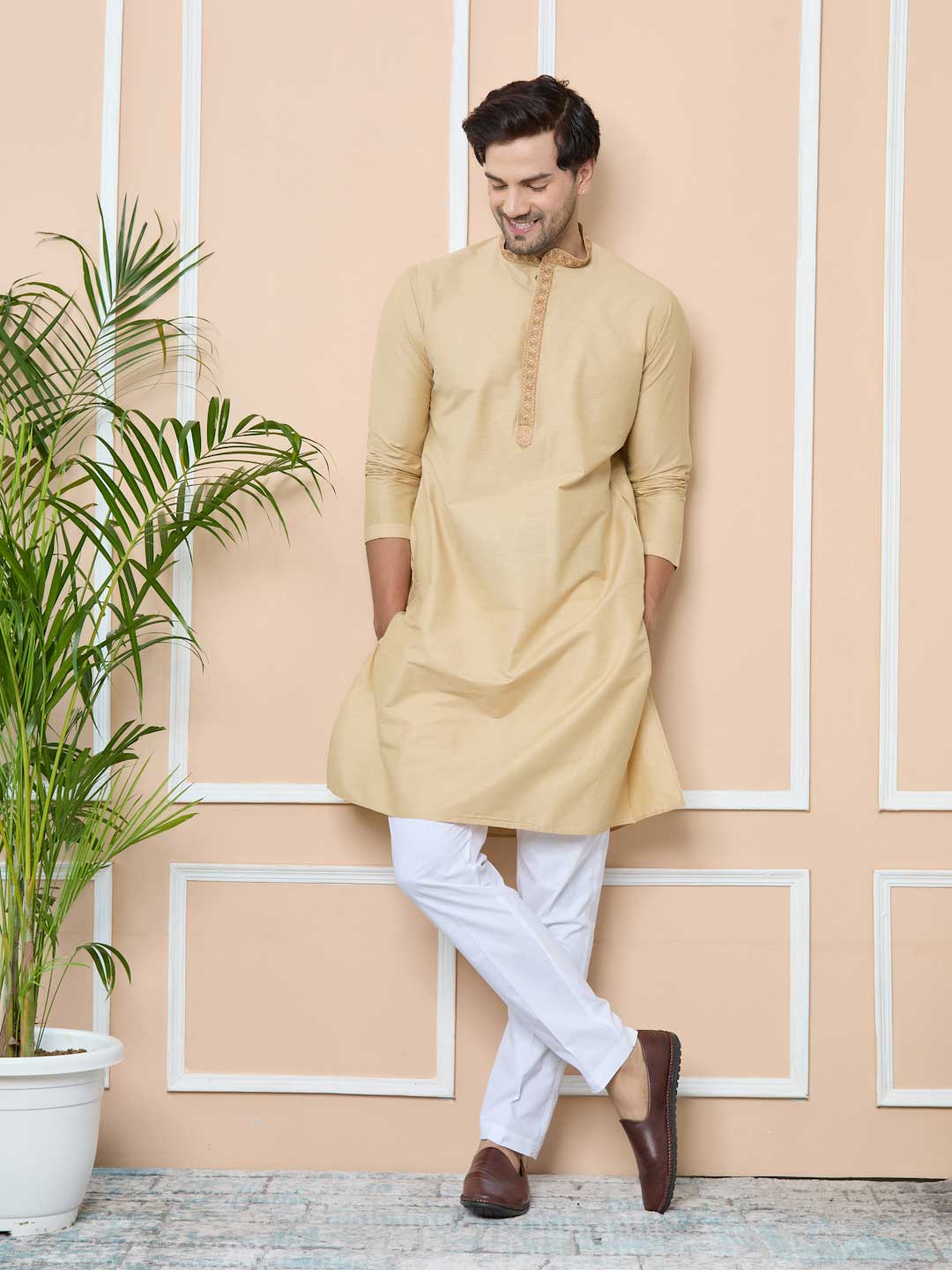 Beige Delux Cotton Straight Kurta 