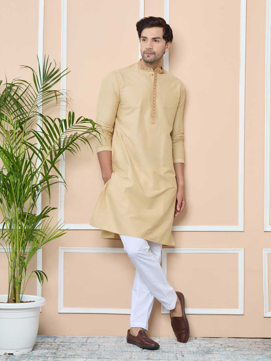 Beige Delux Cotton Straight Kurta 