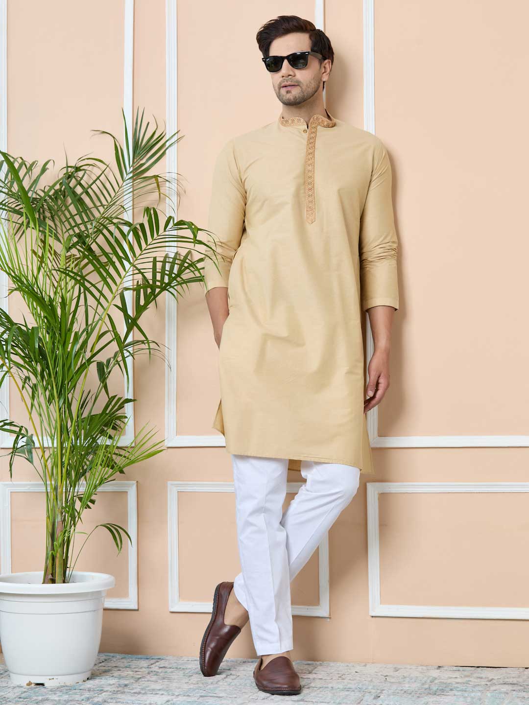 Beige Delux Cotton Straight Kurta 