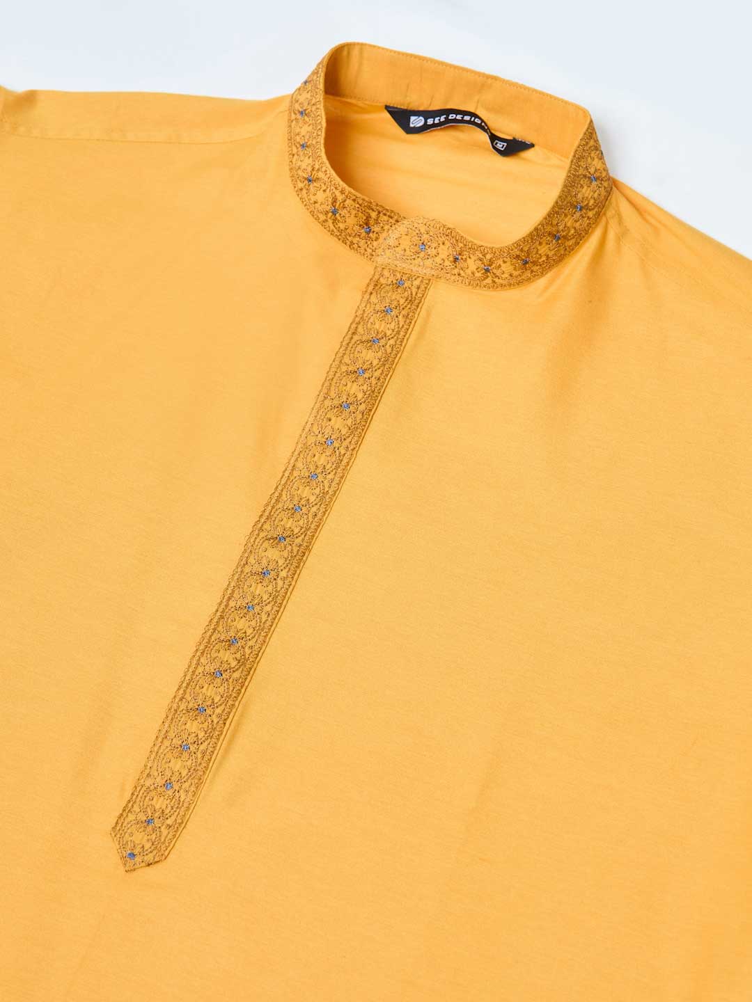 Mustard Delux Cotton Straight Kurta with Embordered Neck