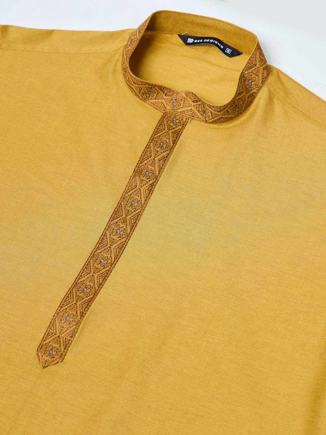 Golden Delux Cotton Straight Kurta with Embordered Neck