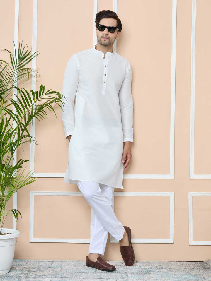 Off-White Solid Delux Cotton Straight Kurta