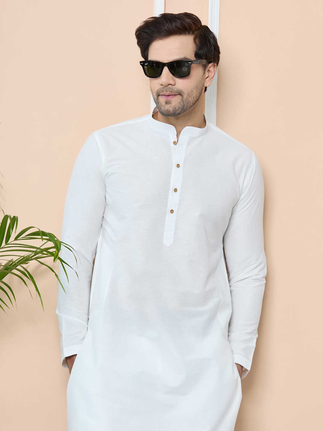 Off-White Solid Delux Cotton Straight Kurta