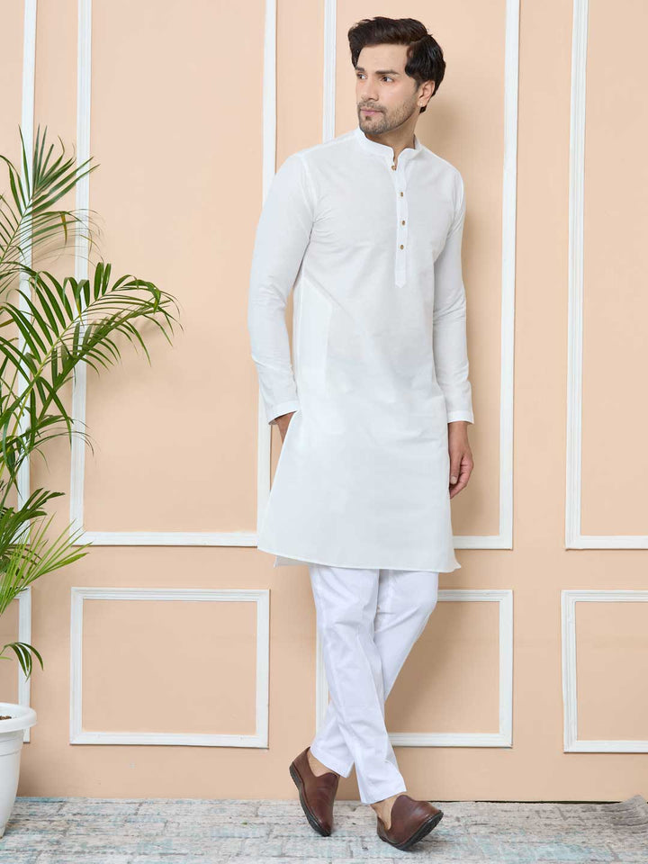 Off-White Solid Delux Cotton Straight Kurta