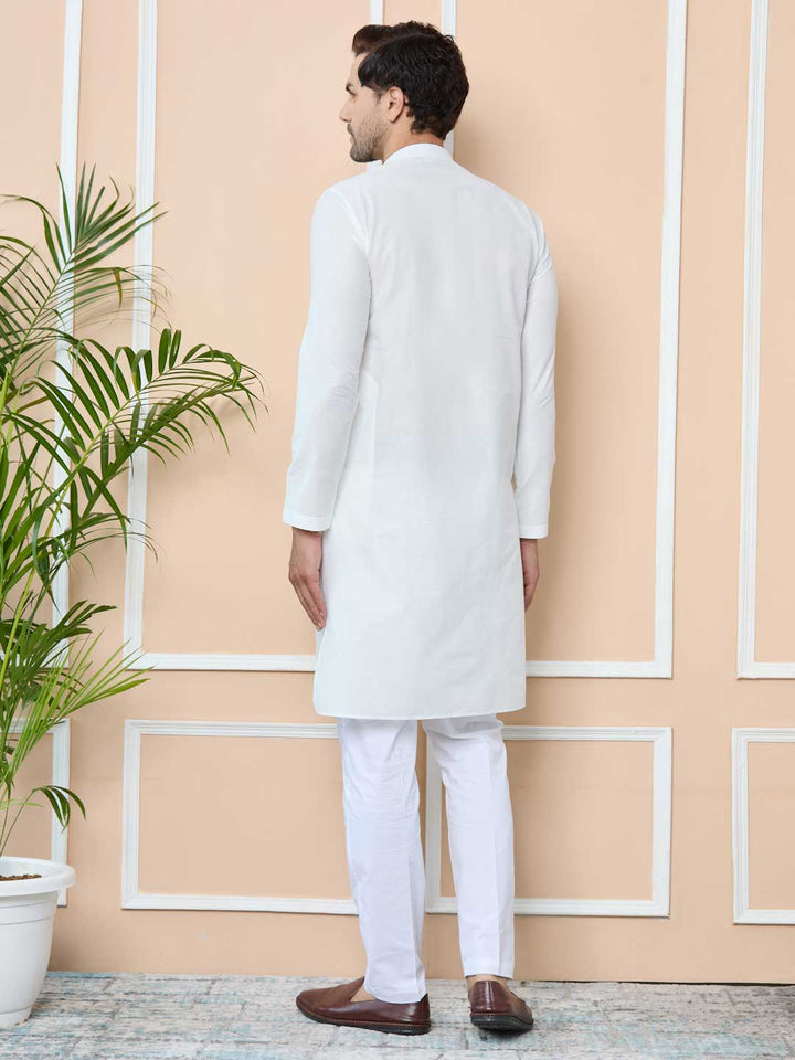 Off-White Solid Delux Cotton Straight Kurta