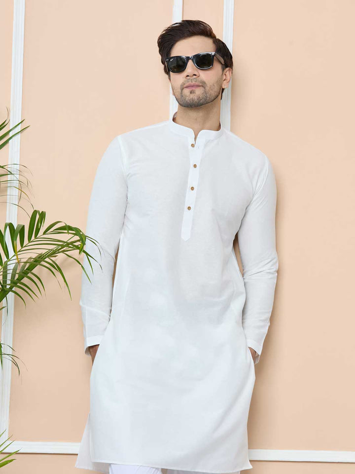 Off-White Solid Delux Cotton Straight Kurta