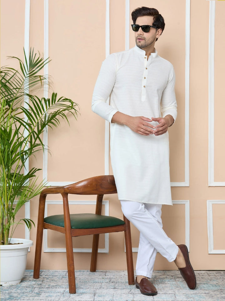 White self jacquard Delux Cotton Straight Kurta