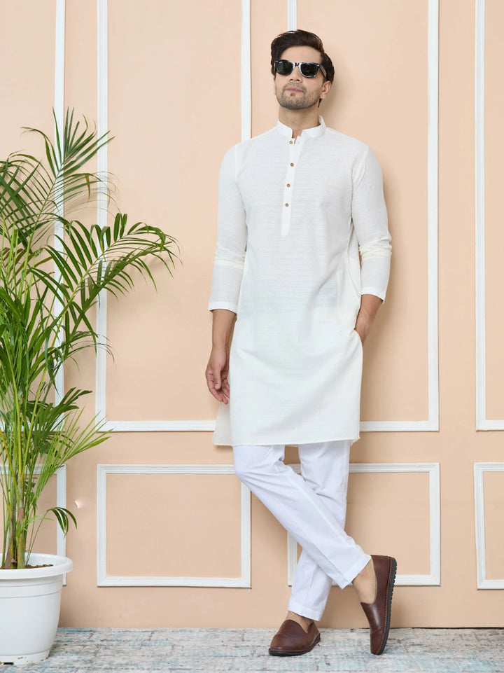 White self jacquard Delux Cotton Straight Kurta