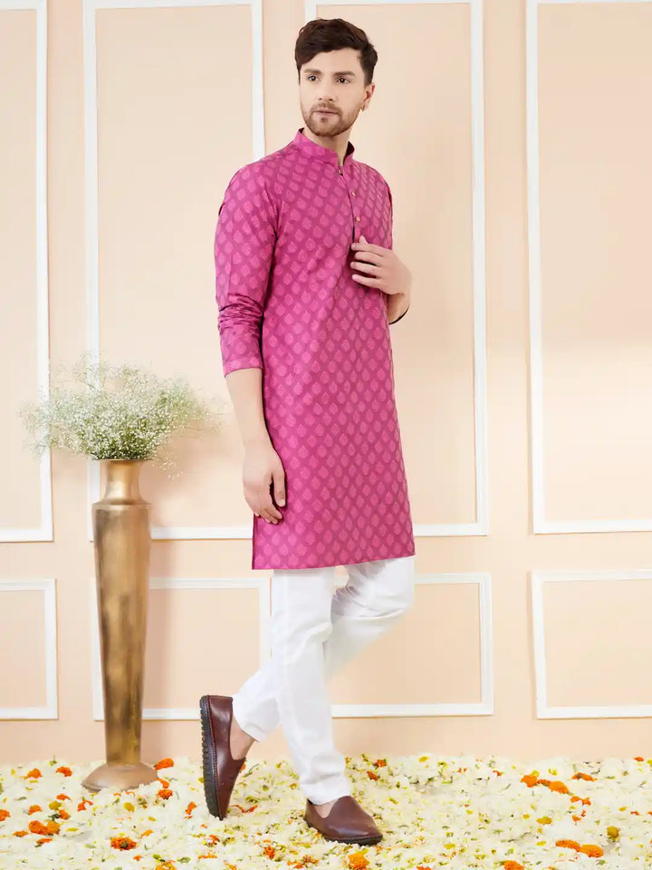 Pink Ethnic Motifs Silk Jacquard Woven Design Straight Kurta with Pyjama