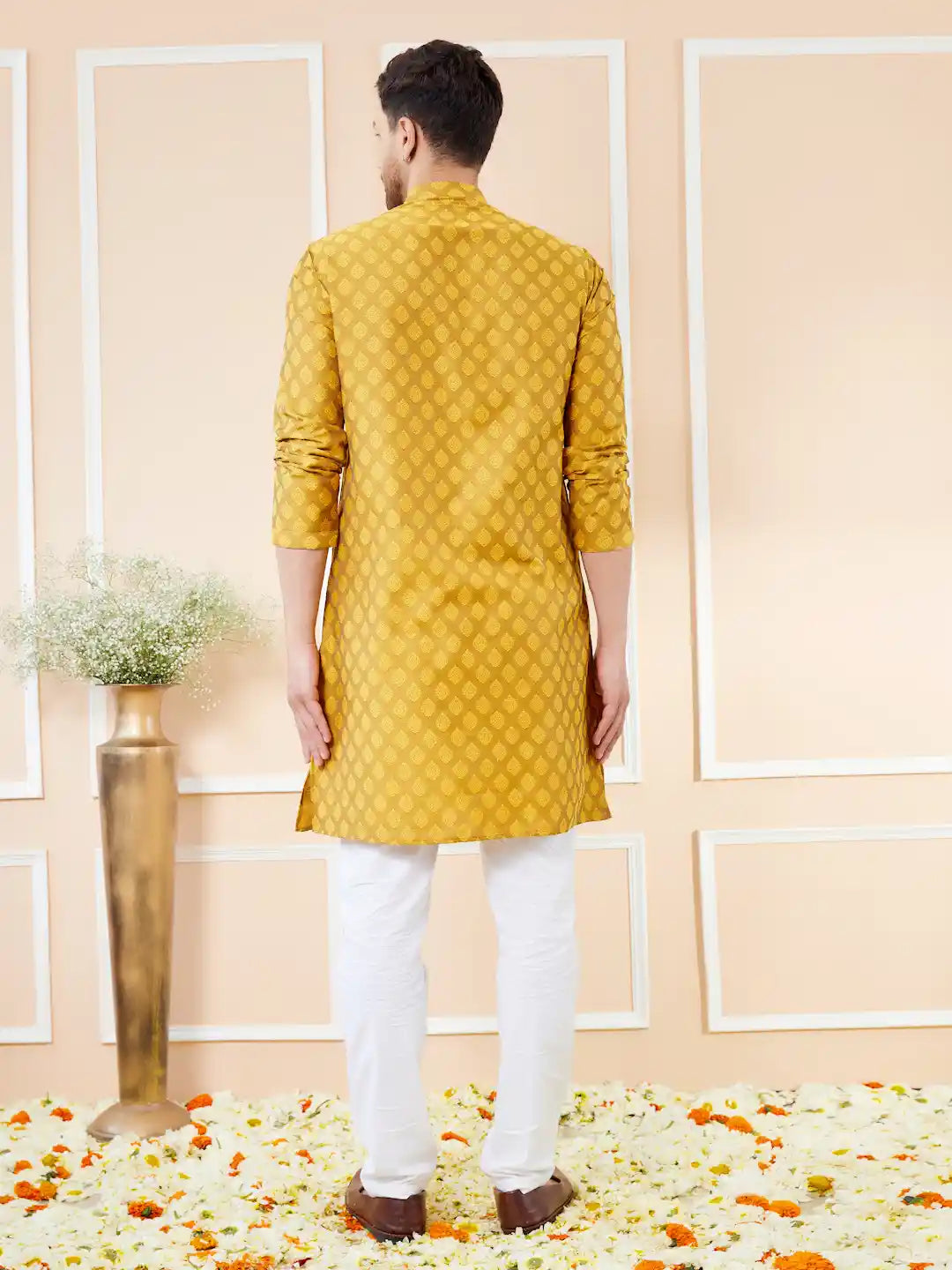 Mustard Ethnic Motifs Silk Jacquard Woven Design Straight Kurta