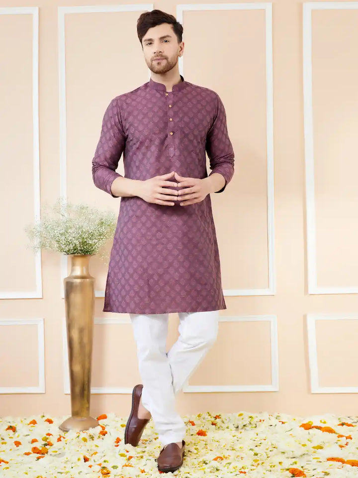 Purple Ethnic Motifs Silk Jacquard Woven Design Straight Kurta