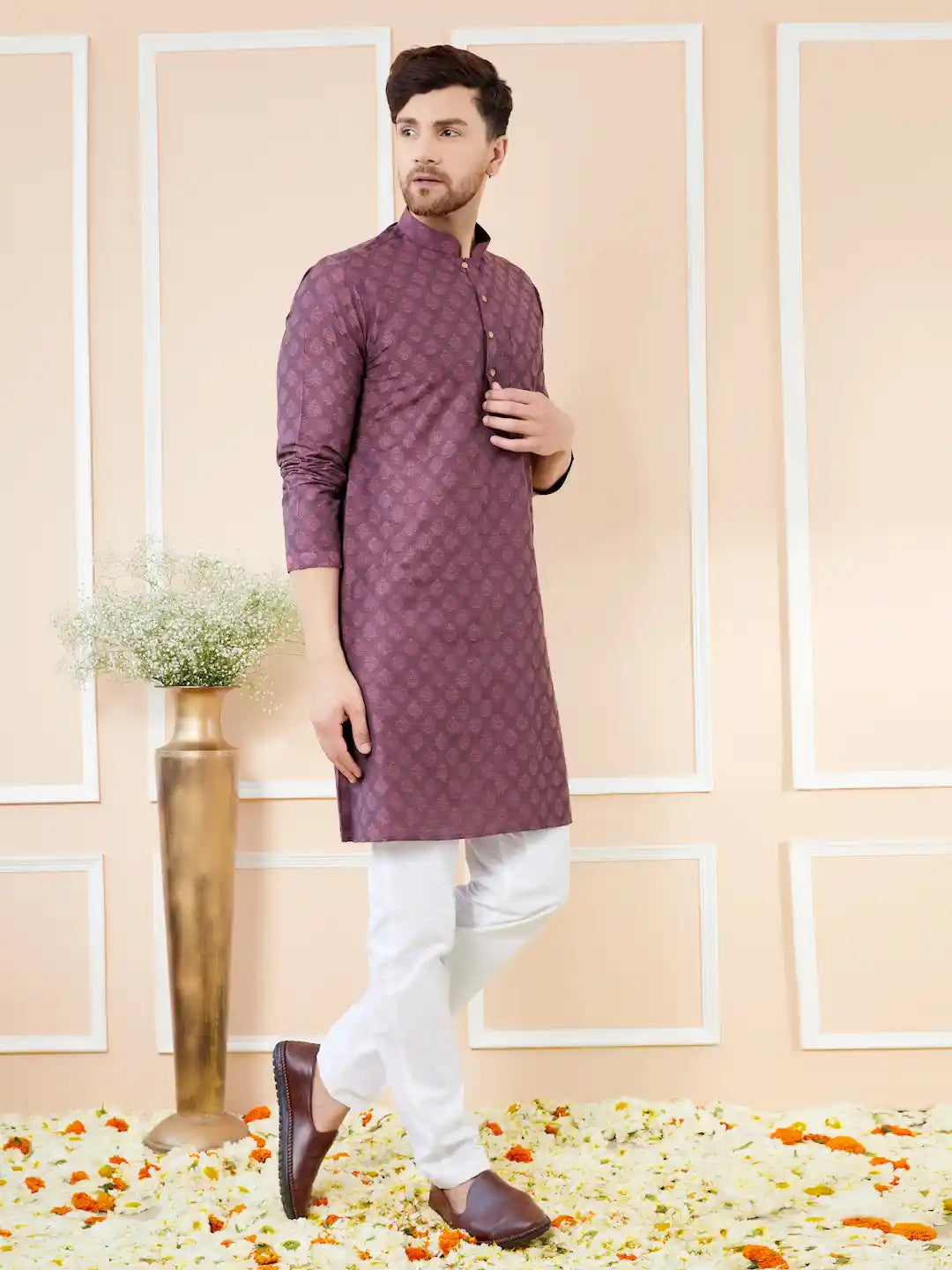 Purple Ethnic Motifs Silk Jacquard Woven Design Straight Kurta