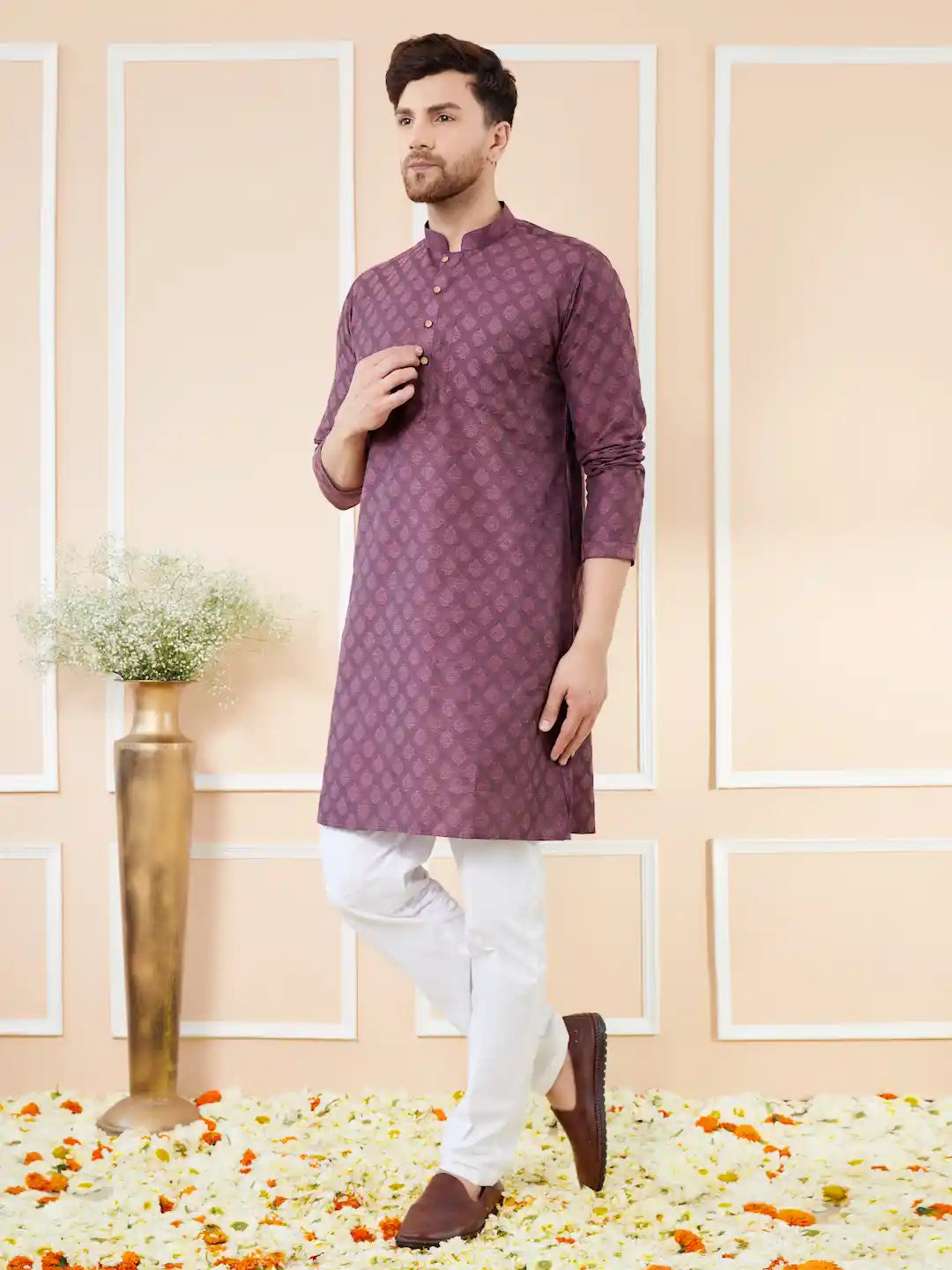 Purple Ethnic Motifs Silk Jacquard Woven Design Straight Kurta