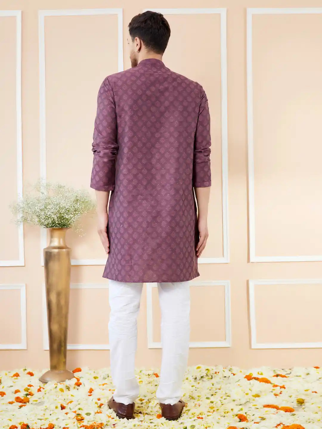 Purple Ethnic Motifs Silk Jacquard Woven Design Straight Kurta