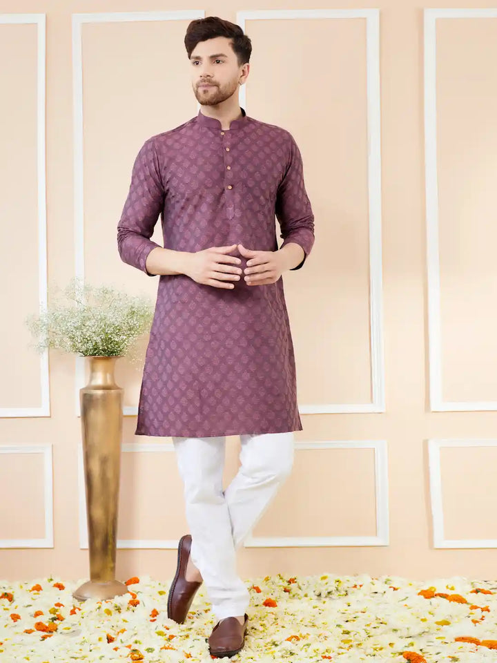 Purple Ethnic Motifs Silk Jacquard Woven Design Straight Kurta