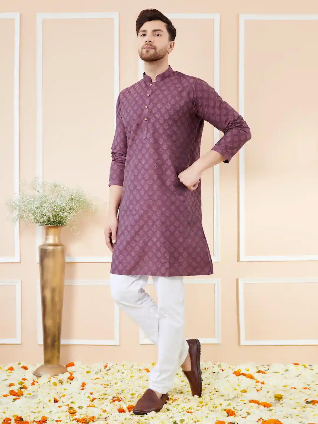 Purple Ethnic Motifs Silk Jacquard Woven Design Straight Kurta