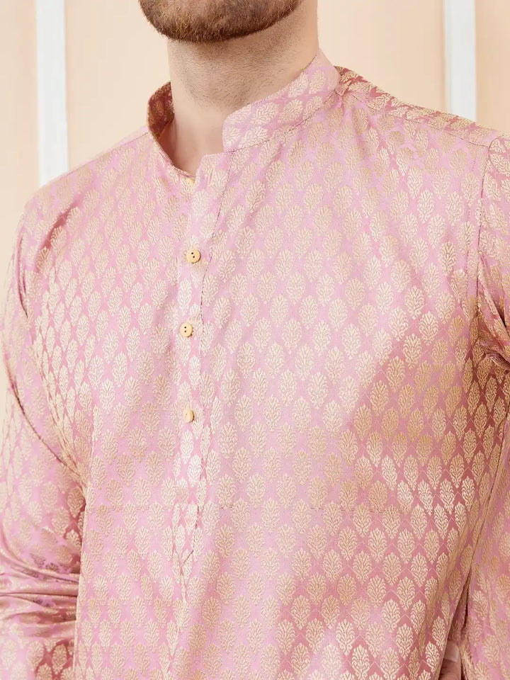 Pink Ethnic Motifs Silk Jacquard Woven Design Straight Kurta