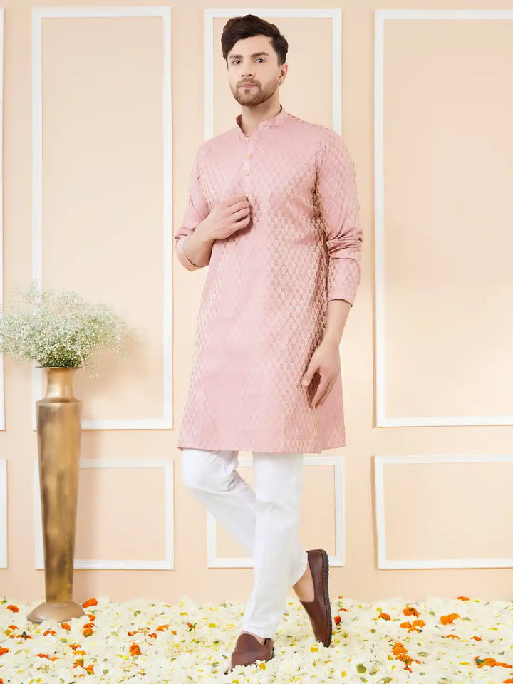 Pink Ethnic Motifs Silk Jacquard Woven Design Straight Kurta