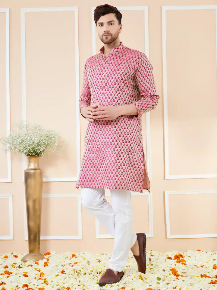 Pink Ethnic Motifs Silk Jacquard Woven Design Straight Kurta