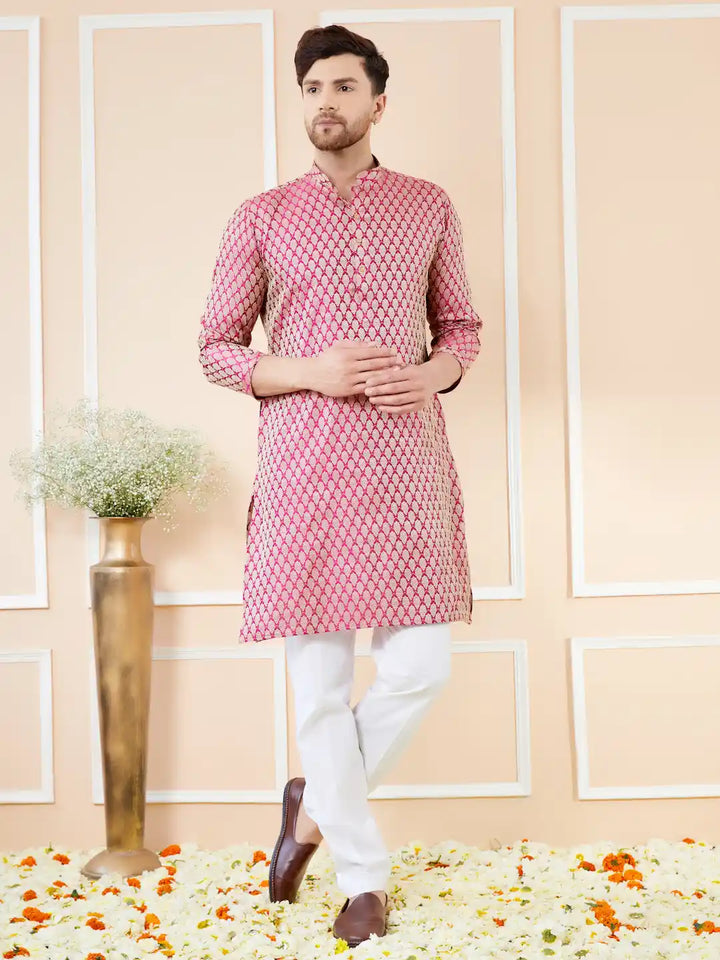 Pink Ethnic Motifs Silk Jacquard Woven Design Straight Kurta