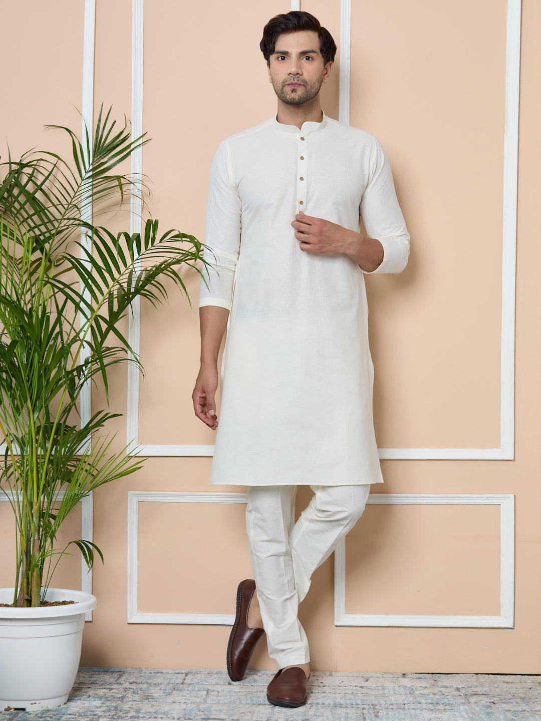 White Sequin Embroidered Nehru Jacket with Solid Kurta-Pyjama (3 Piece Set)