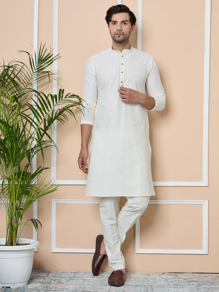 White Embroidered Nehru Jacket with Solid Kurta-Pyjama (3 Piece Set)