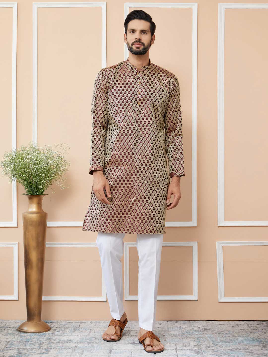 Maroon motifs Straight Kurta