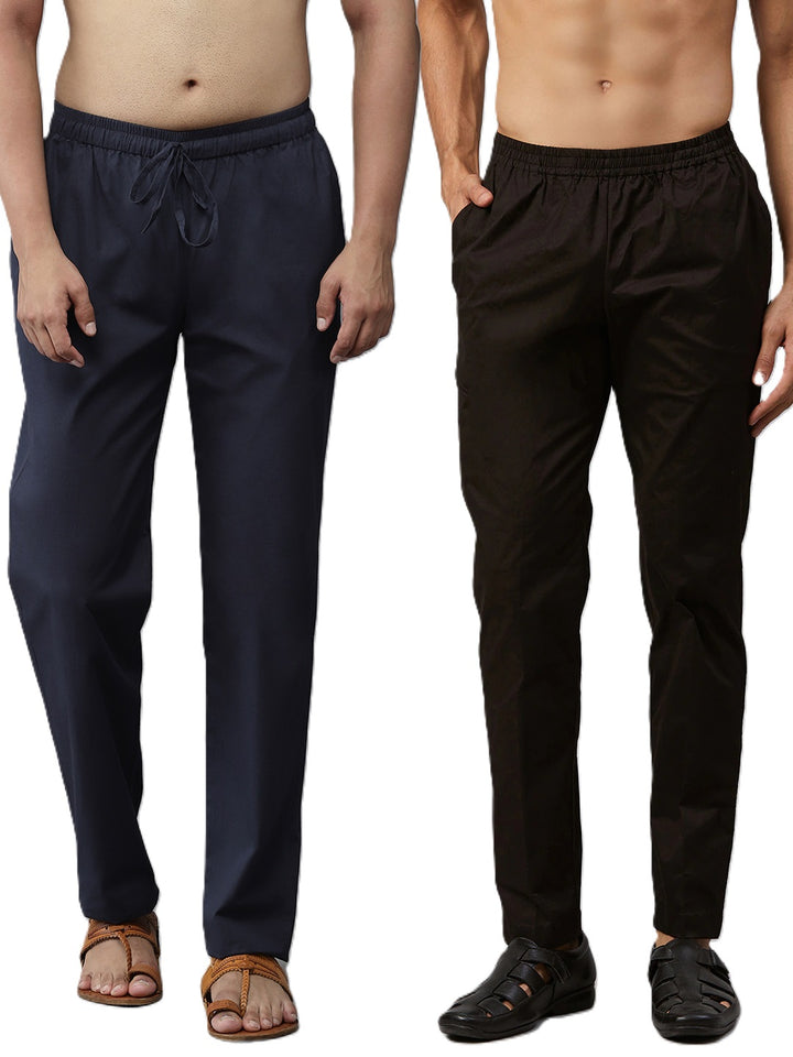 Combo Pack of 2: Black & Navy Blue Solid Cotton Pyjamas