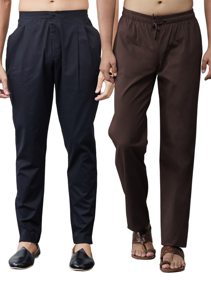 Combo Pack of 2: Black & Coffee Solid Cotton Pyjamas