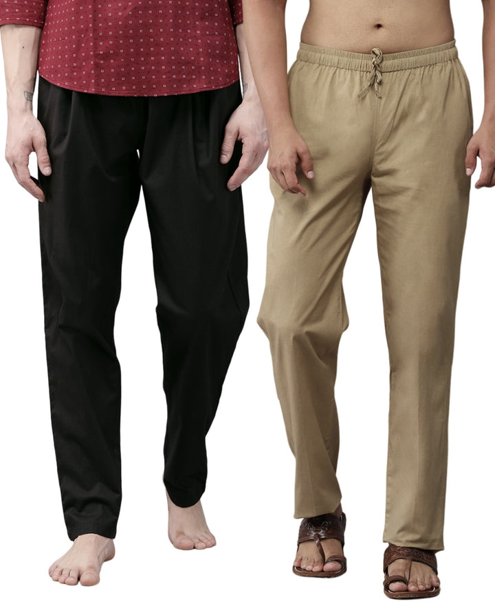 Combo Pack of 2: Black & Brown Solid Cotton Pyjamas