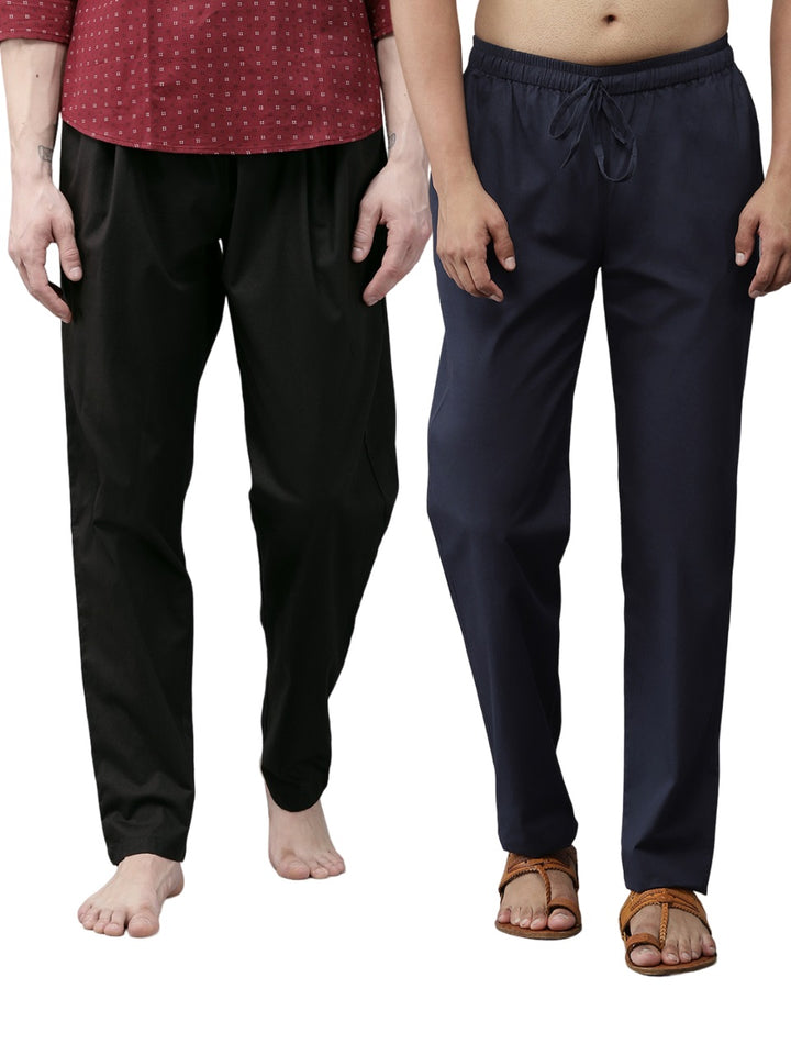 Combo Pack of 2: Black & Navy Blue Solid Cotton Pyjamas