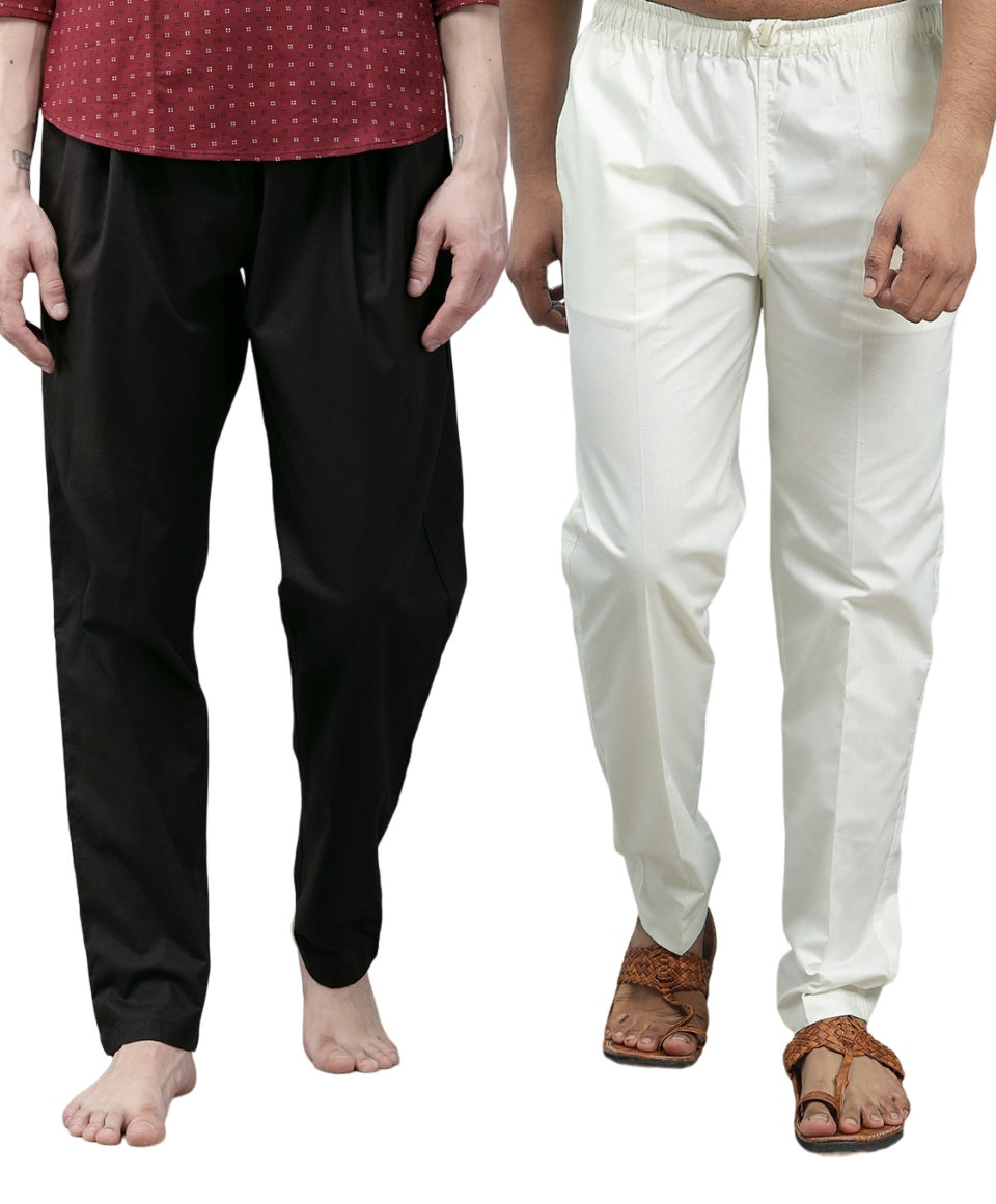 Combo Pack of 2: Black & Cream Solid Cotton Pyjamas