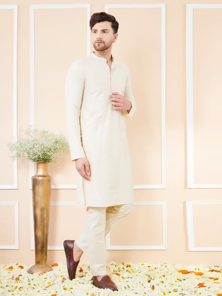 Ivory Cotton Solid Straight Kurta with Matching Pyjama