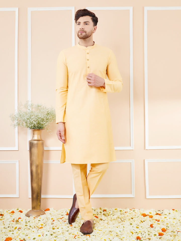 Beige Cotton Solid Straight Kurta with Matching Pyjama