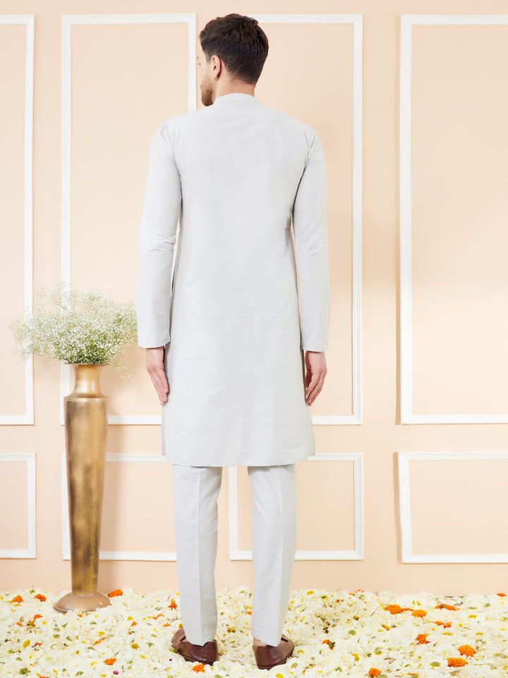 Off White Cotton Solid Straight Kurta with Matching Pyjama