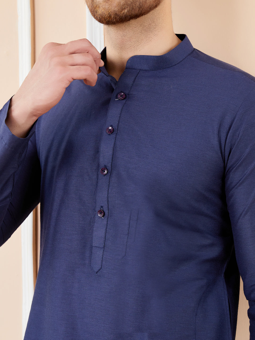 Blue Cotton Solid Straight Kurta with Matching Pyjama