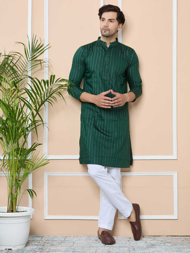 Dark Green Thread Work Straight Kurta with Pyjama