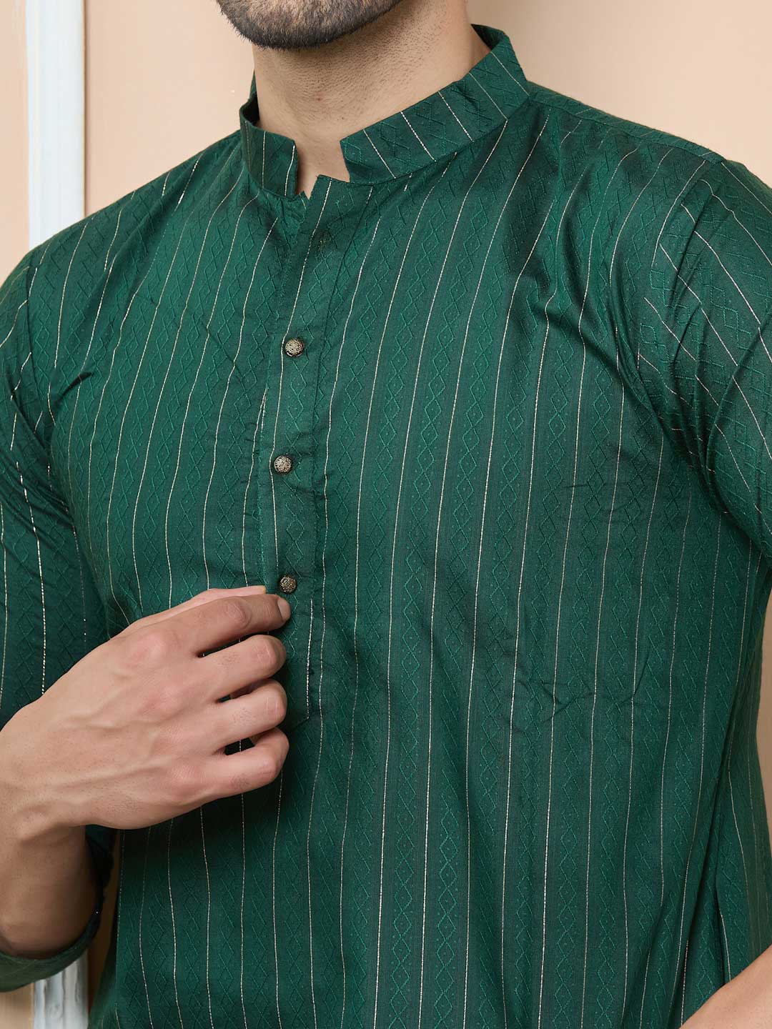 Dark Green Thread Work Straight Kurta with Pyjama