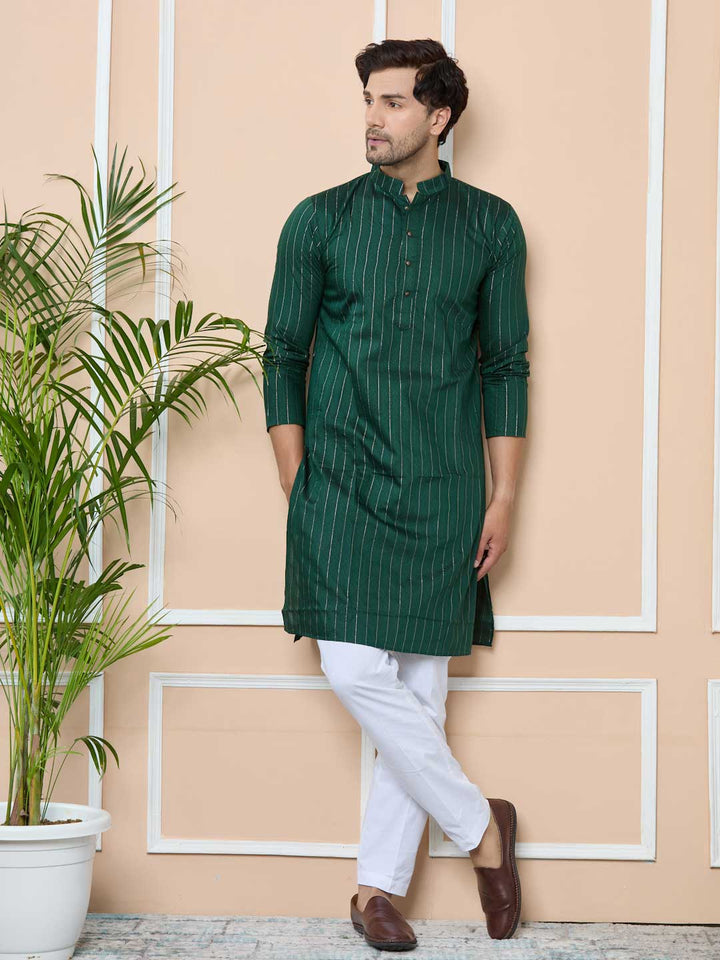 Dark Green Thread Work Straight Kurta with Pyjama