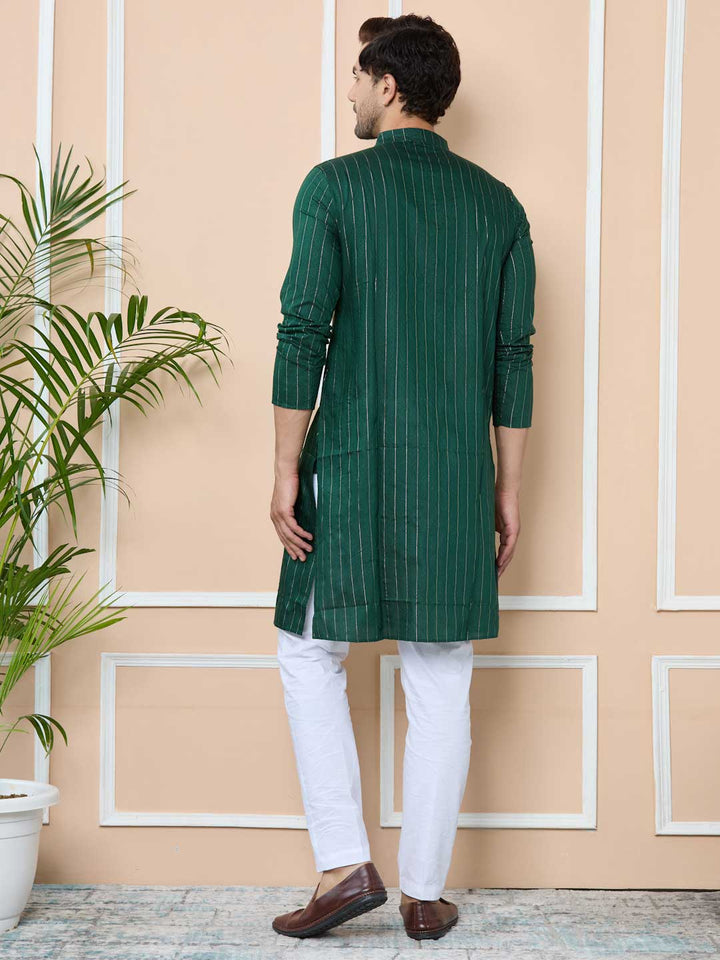 Dark Green Thread Work Straight Kurta with Pyjama