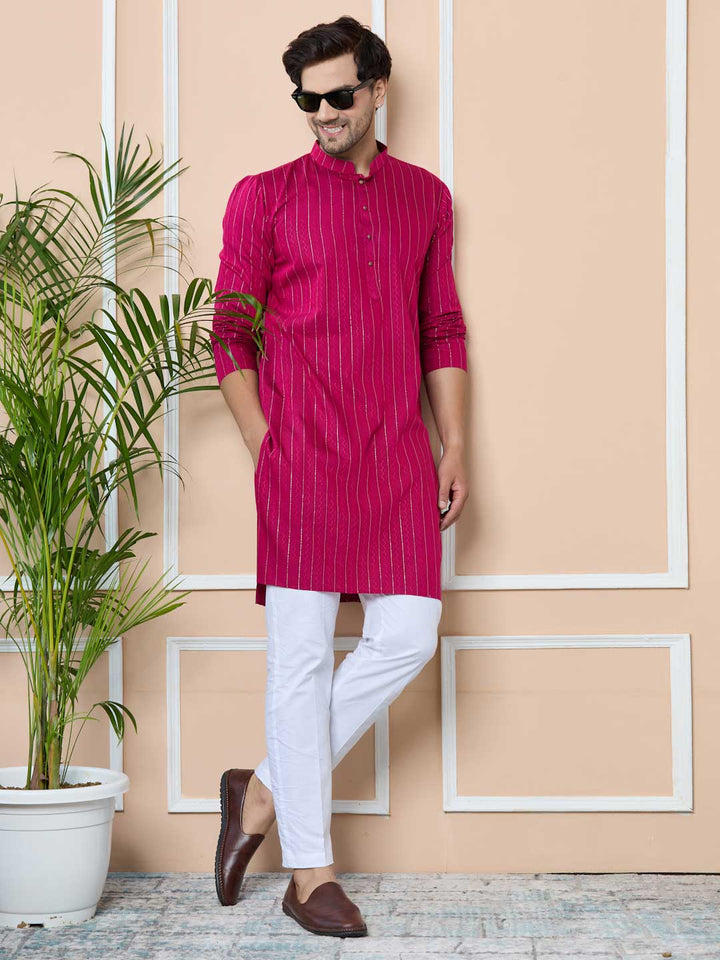 Magenta Thread Work Straight Kurta with Pyjama