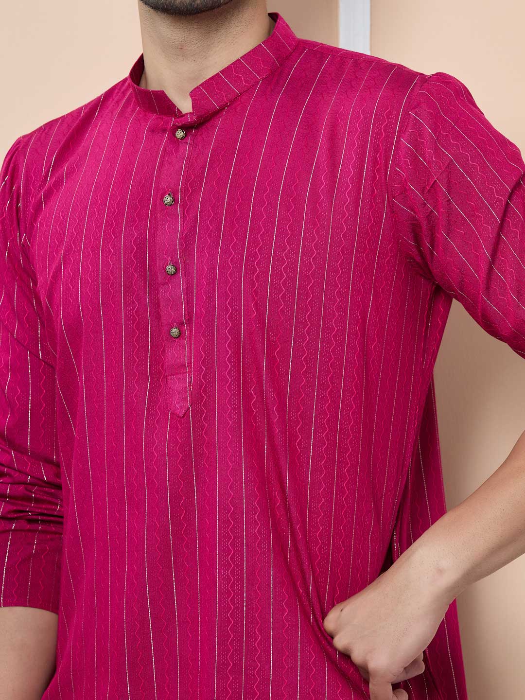 Magenta Thread Work Straight Kurta with Pyjama