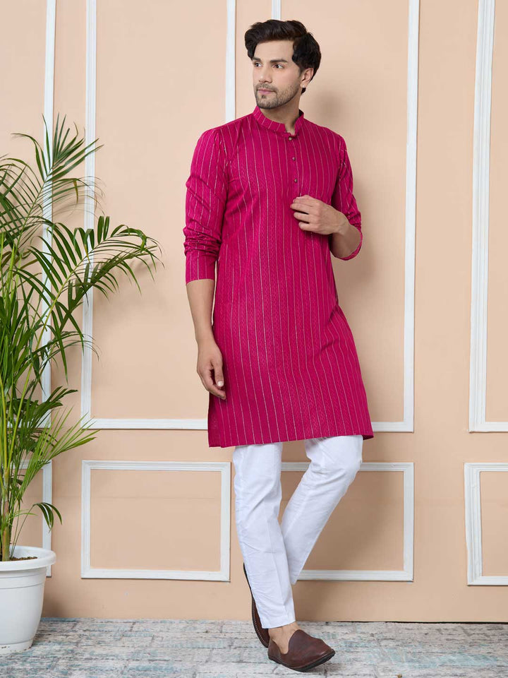 Magenta Thread Work Straight Kurta with Pyjama