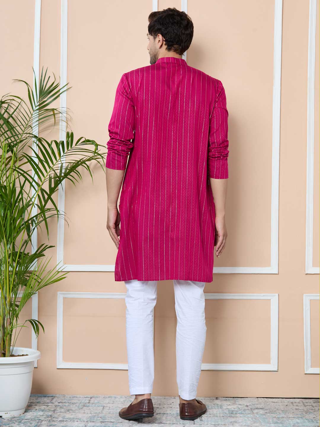 Magenta Thread Work Straight Kurta with Pyjama