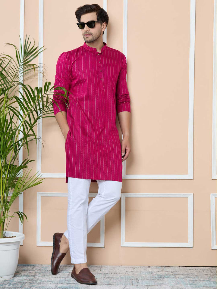 Magenta Thread Work Straight Kurta with Pyjama