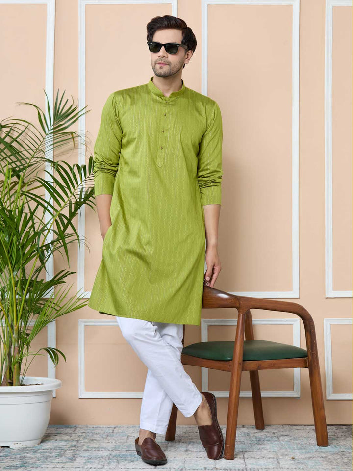 Green Thread Work Straight Kurta