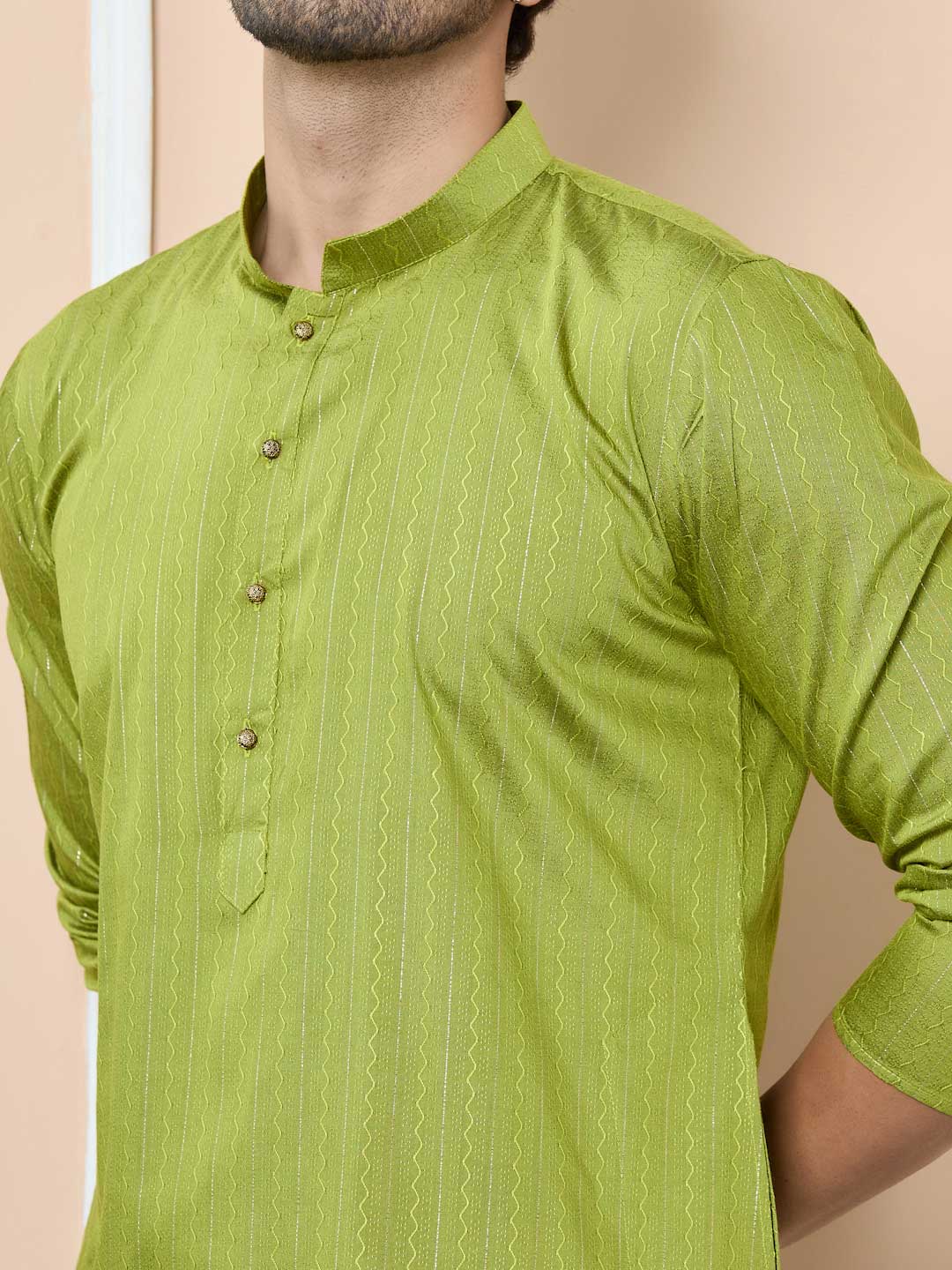 Green Thread Work Straight Kurta