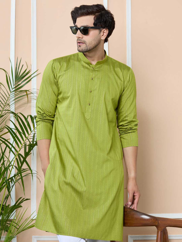 Green Thread Work Straight Kurta